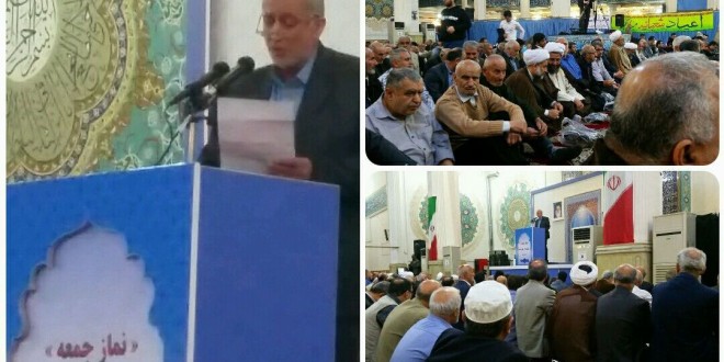 سخنرانی حاج آقا ایزدی دبیراجرایی خانه کارگر گیلان قبل از خطبه های نماز جمعه رشت